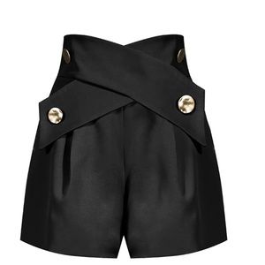HIGH WAIST SHORTS WITH GOLDEN DETAILS - BLACK